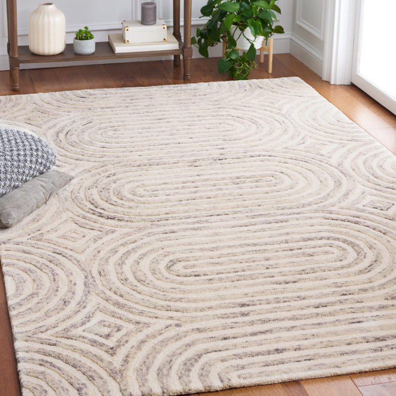 Azrael Hand Tufted Wool Cotton with Latex Geometric Rug in Ivory/Gray, Rectangle 3' x 5'