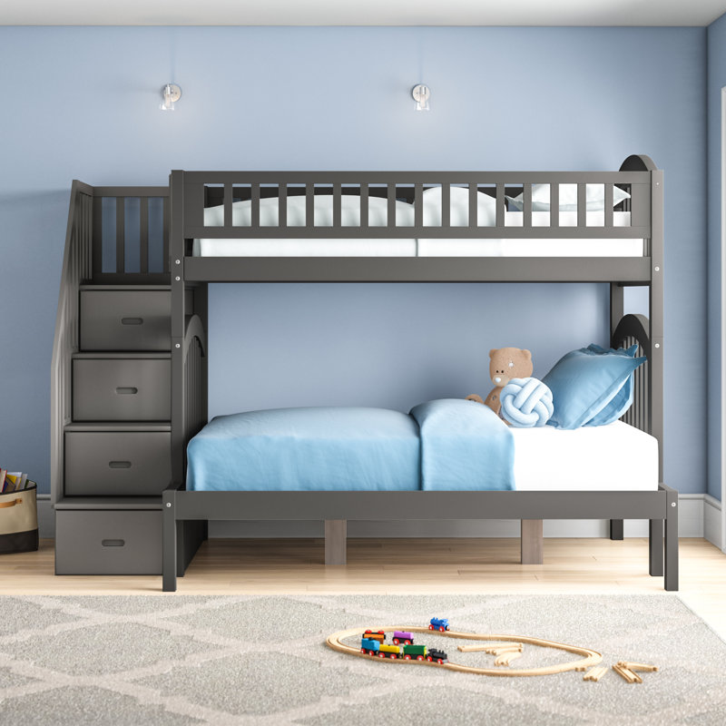Lit superposé avec rangement Jaxson Kids, Simple sur double, Gris