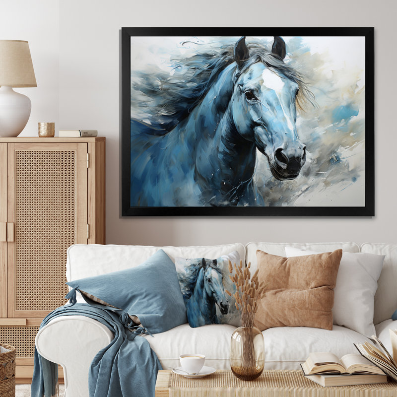 Blue Horse Vibrant Blue Equine I On Canvas Print, 24" H x 32" W x 1" D, Black Single Picture Framed