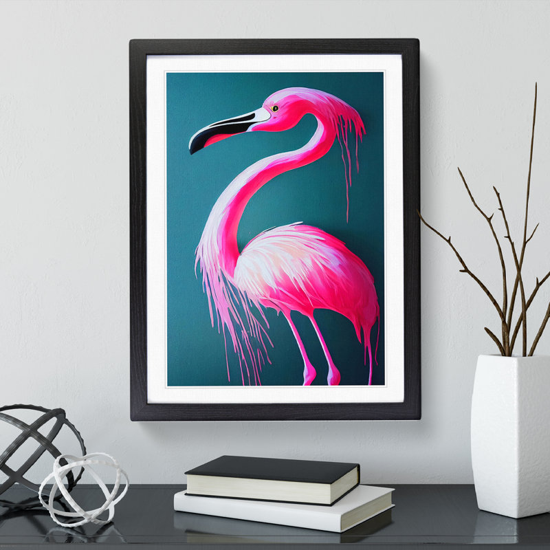 Paint Drip Flamingo - Wrapped Canvas Painting, 64cm H x 46cm W x 2cm D, Black Framed