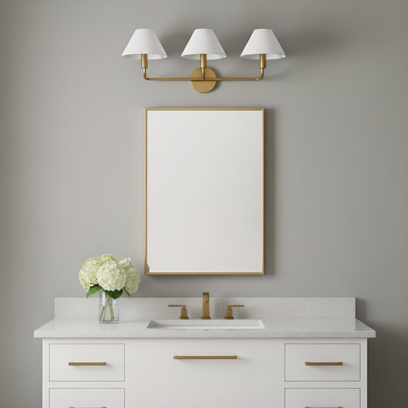 Sean Lavin Colfax Bathroom Bedroom Wall Fixture With White Linen Shade, 10.25" H x 29" W x 8.5" D, 3 Lights, Burnished Brass