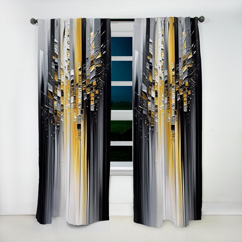 Cadarrah - Abstract Geometric Black And Yellow I - Modern Curtain - Velvet Room Darkening - 1 panel, 52" W x 108" L