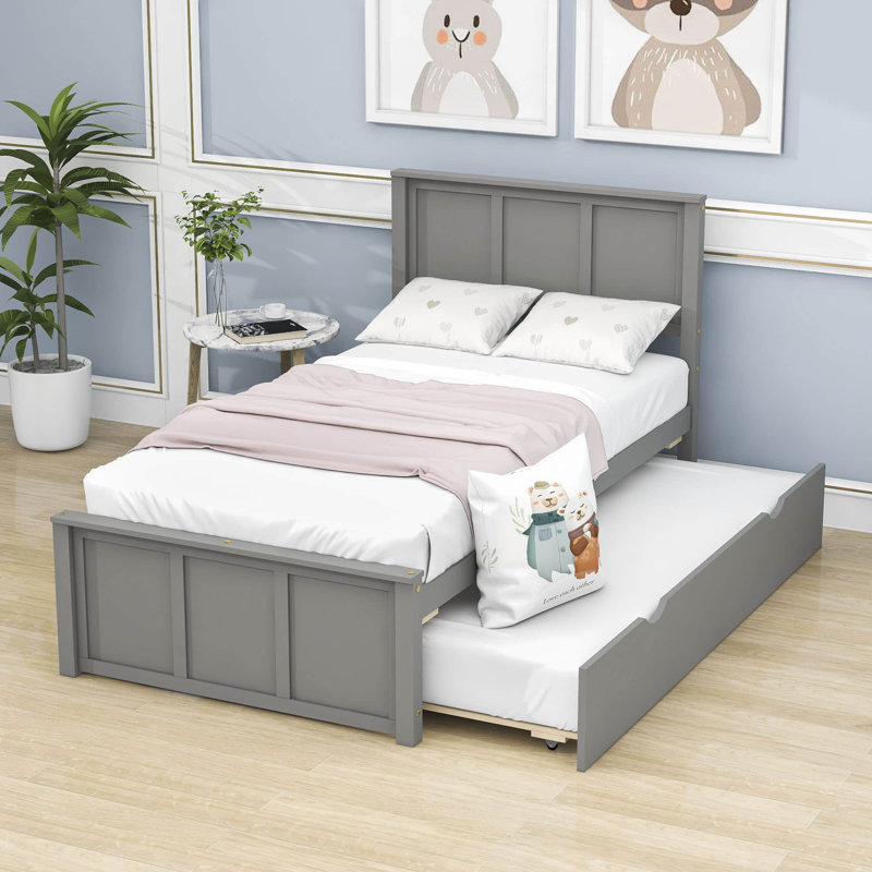 Deshannon Twin Size Wood Bed with Trundle, Gray