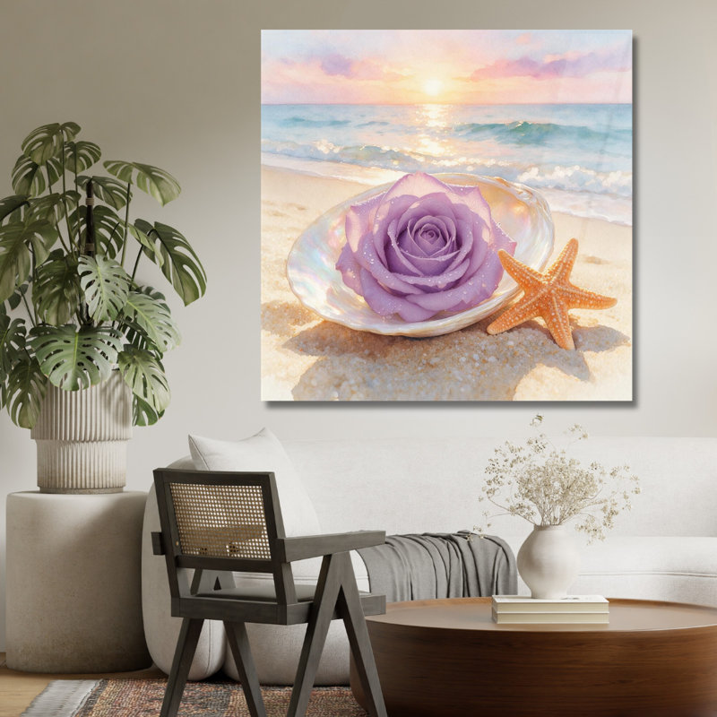 Art mural en verre trempé mauve, H 16 po x l 16 po