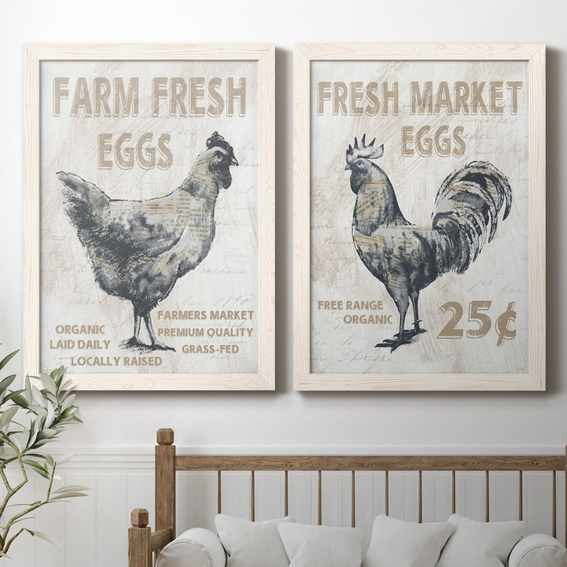 Farm Fresh Chicken - ensemble de 2 reproductions, H 37,5 po x l 55 po x P 1,5 po, Pas de tapis, Toile blanche encadrée