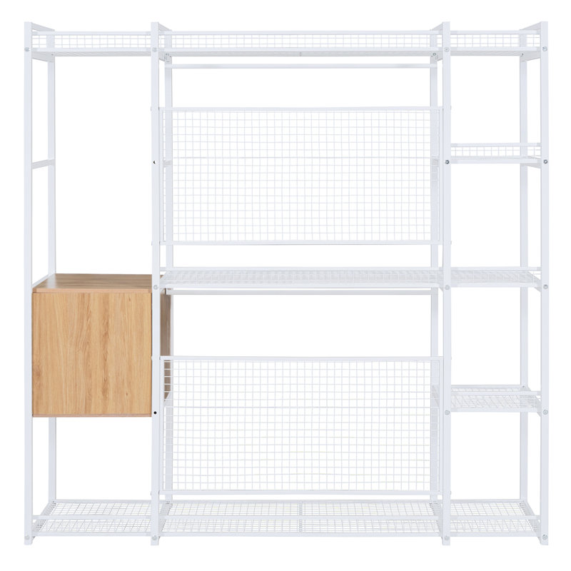 Garde-robe de style ouvert avec rails suspendus, tablettes et tiroirs, Blanc