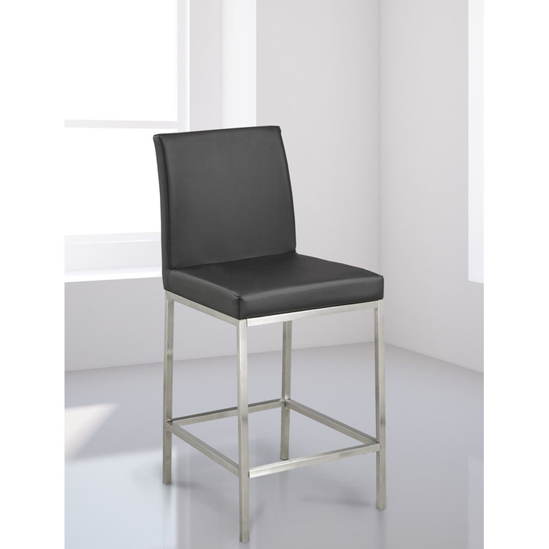 Upholstered Counter Stool with Metal Frame, Black