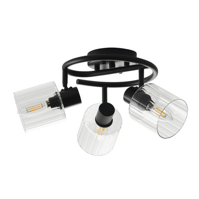3-Lamp black dimmable glass ceiling light