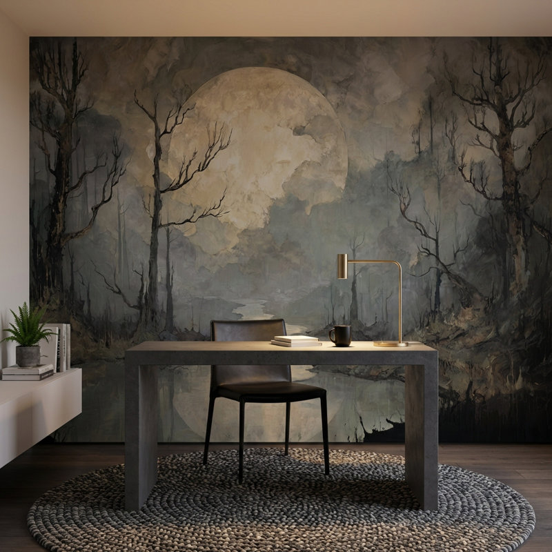 Papier peint éthéré paysage abstrait lune, 120 po x 96 po, Non tissé