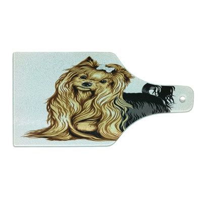 Ambesonne Yorkie Tempered Glass Cutting Board Long Haired Domestic Pet Mustard Black