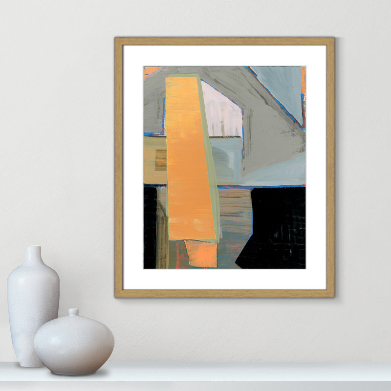 «Castellini Orange Pinstripe I» par Cartissi - peinture encadrée, H 25,5 po x l 21,5 po x P 0,75 po