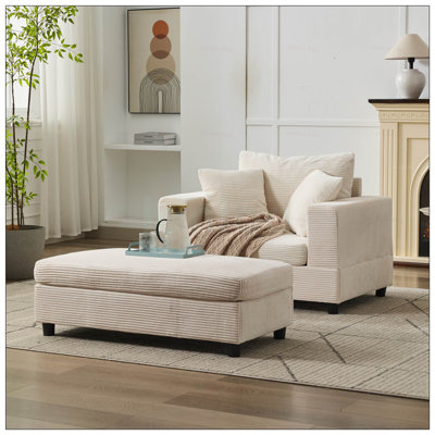 Chaise Lounge Chair With Removable Ottoman, Accent Sofa Bed, Upholstered Sleeper Couch With Pillows, Modern Deep Seat Armchair For Living Room And Bedroom