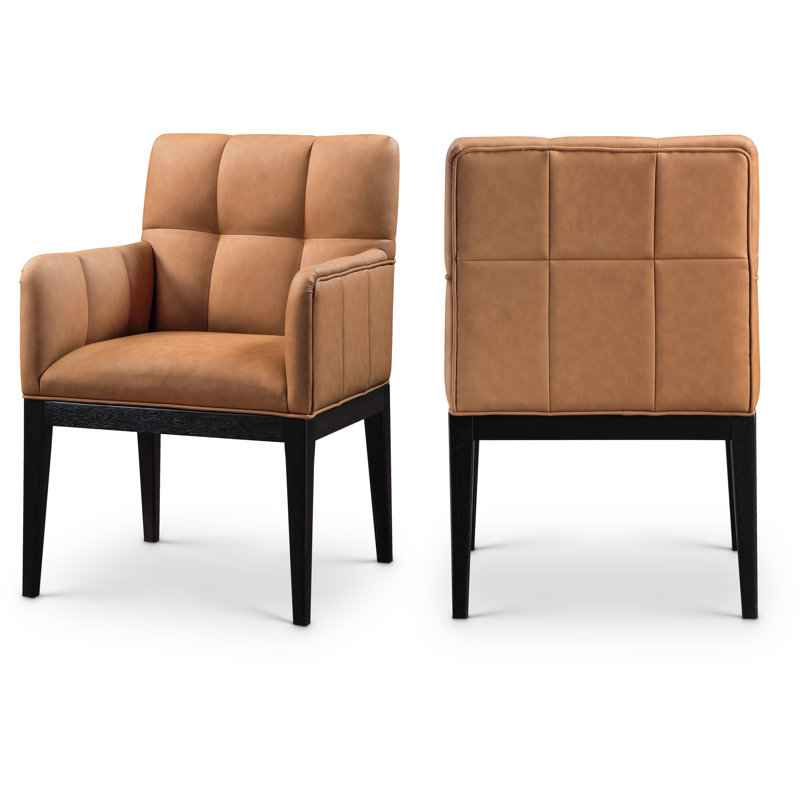 Adrian Vegan Leather Dining Arm Chair, Cognac Vegan Leather, Black
