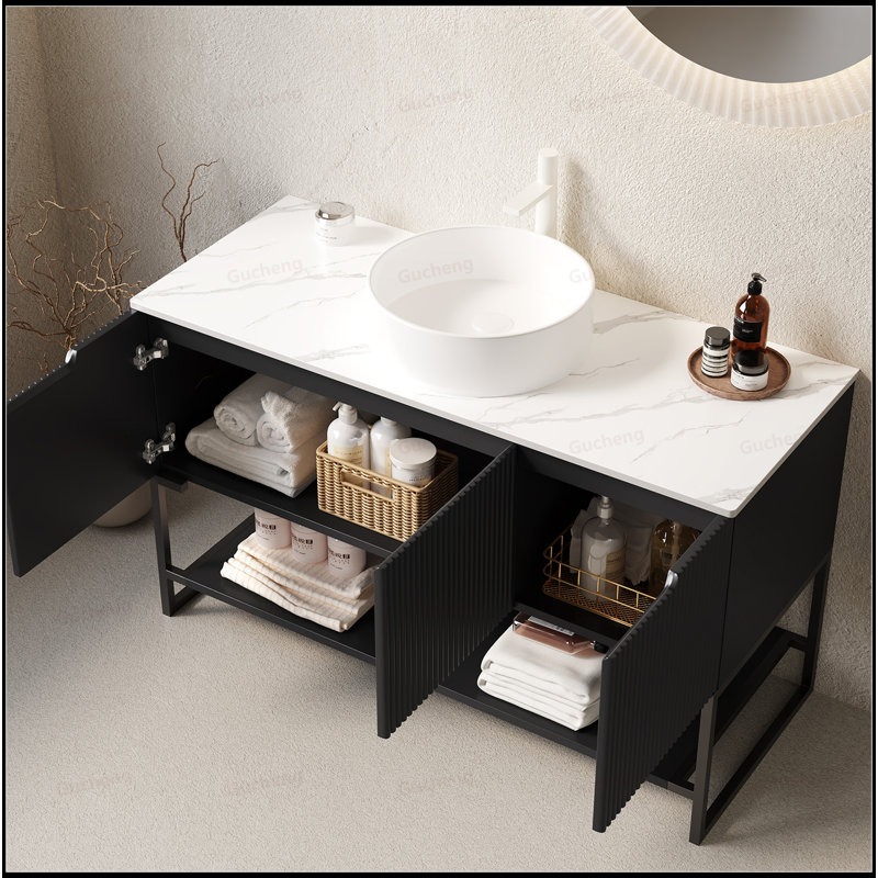 Meuble-lavabo autoportant 48 po avec lavabo vasque rond en céramique