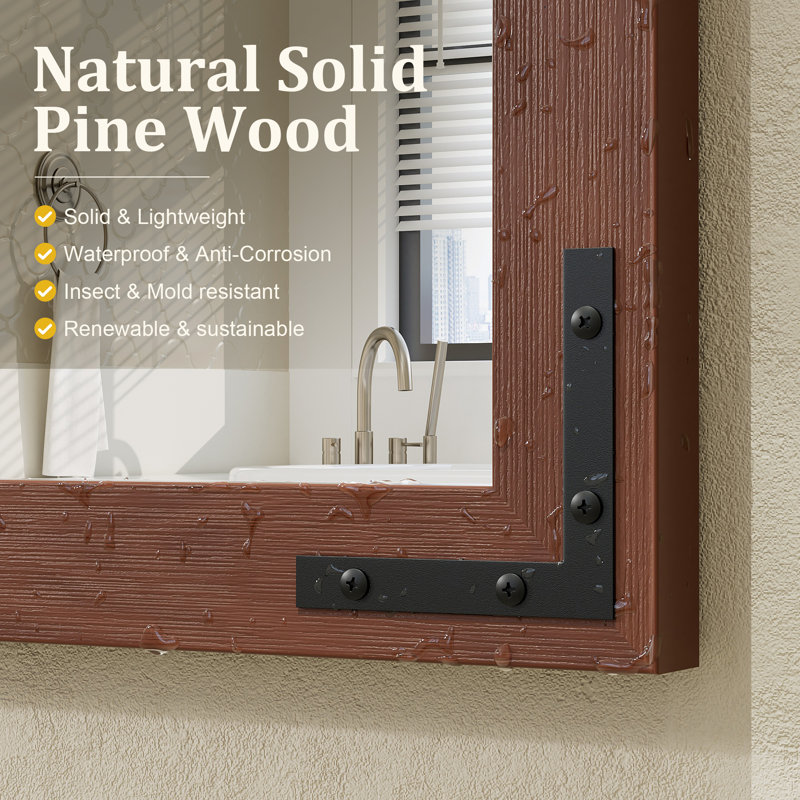 Miroir mural Amara Rustic Farmhouse, 72 po x 32 po; Horizontale, Brun