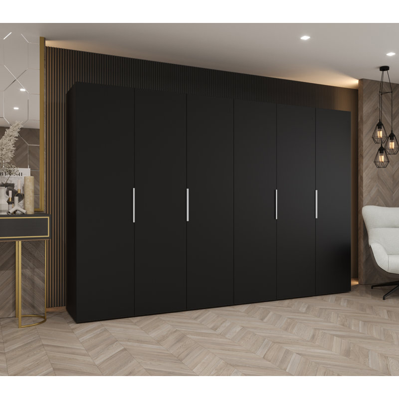 Manufactured Wood Wardrobe, black matt + handles: cashmere