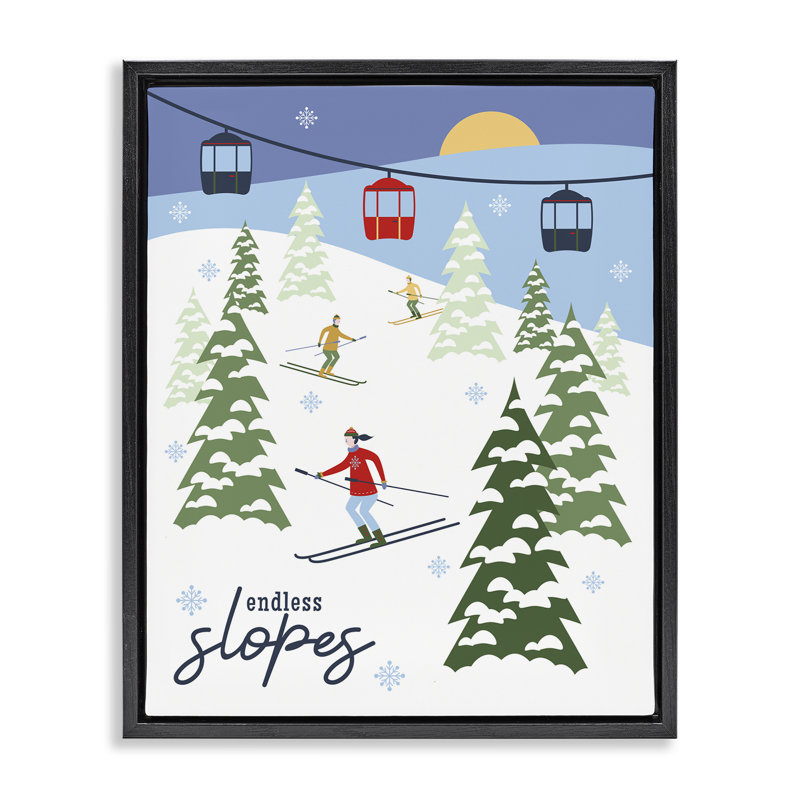 «Endless Slopes Winter Ski View», art mural par Brandi Powell, Cadre flottant noir de jais, H 21 po x l 17 po