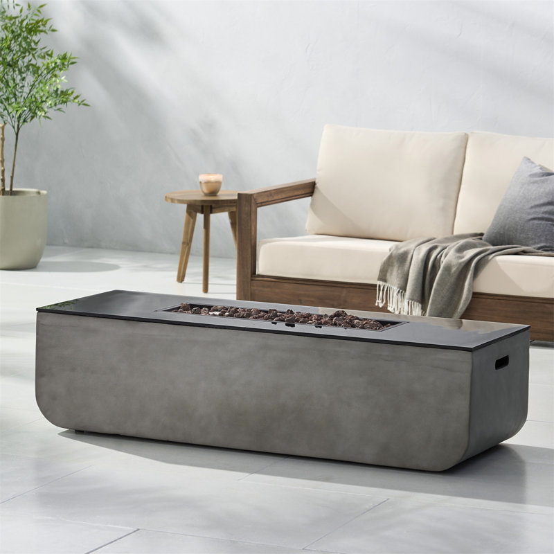 56" Outdoor Patio Concrete Fire Table, Rectangle Gas Burning Fire Pit - 50, 000 BTU(Tank Cover Not Included)