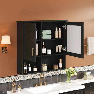 Armoire de toilette murale 30 po 2-en-1, armoire à pharmacie avec tablettes réglables et portes à fermeture douce, armoire de rangement à miroir Hd pour meuble-lavabo, noir