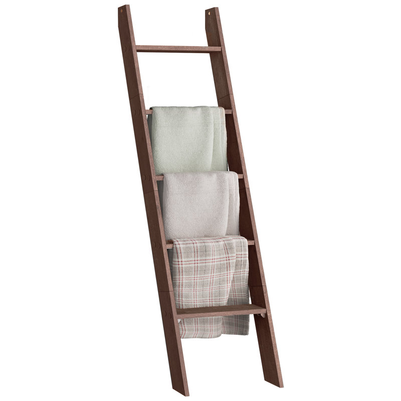 Échelle à couvertures décorative de style campagnard pour le salon, étagère à 5 niveaux, porte-échelle pour rangement et décoration, brun marron