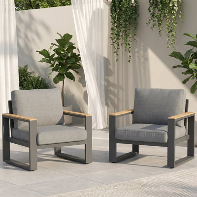 Chaise d'extérieur 2 pièces en aluminium avec coussins moelleux 2 pièces