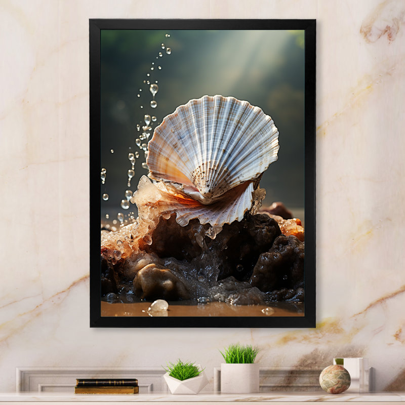 White Seashell Close Up II - Animals Canvas Art Print, Cadre photo noir, H 32 po x l 16 po x P 1 po