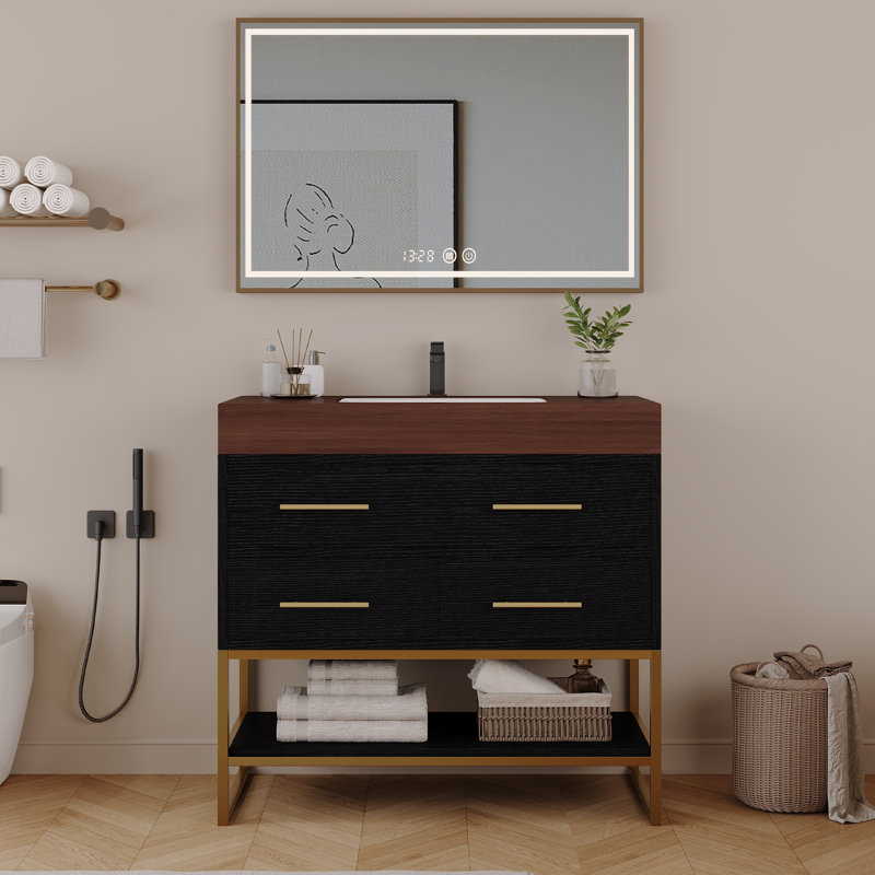 Meuble-lavabo en bois 36 po noir
