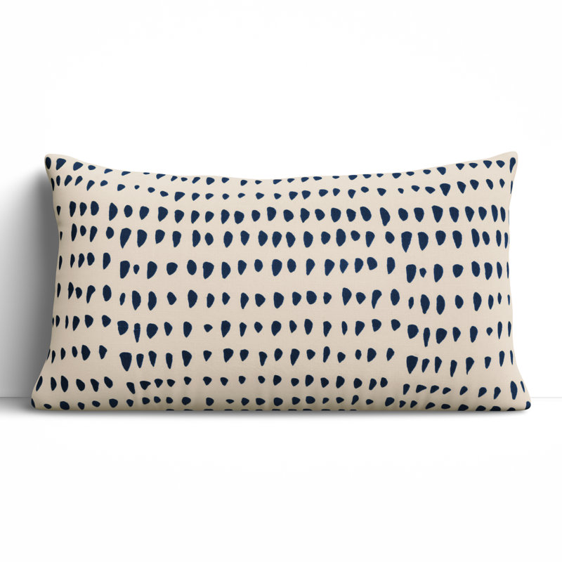 Natural and Deep Dark Blue Cotton Embroidered Lumbar Pillow