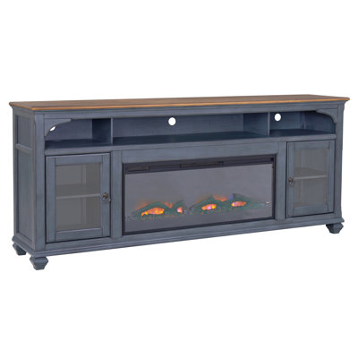 86" Tv Stand With Electric Fireplace, Blue Corduroy, 400 Sq Ft Heating Area Corduroy Fireplace Entertainment Center, 86", Supports Tvs Up To 95