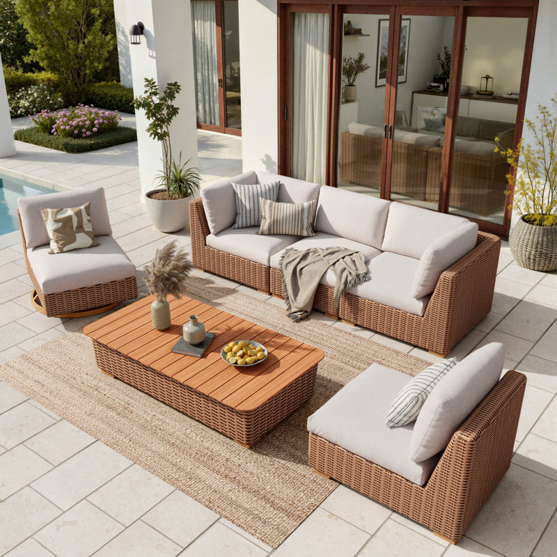 Windsor 5 Persons Aluminum All-weather Wicker Modular Sofa Set With Olefin Cushion