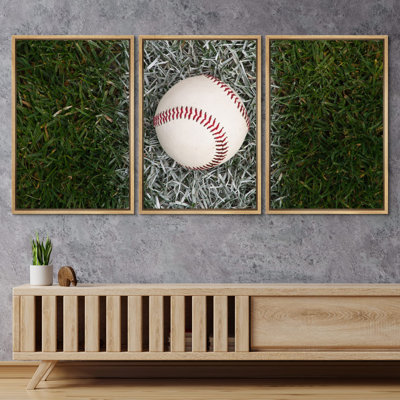 Baseball on Foul Line in Field Sports Athletes Photography, Modern Rustic Scenic Relax Calm Multicolor Colorful Pictures, Giclee Canvas Digital Print Framed Wall Art