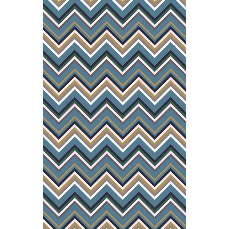 Tapis bleu / beige en laine tissé à la main Diego Chevron, Rectangle 3 pi 6 po x 5 pi 6 po