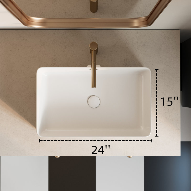 Los Flexi Modern Rectangular Vessel Sink with Overflow – White Ceramic Above Counter Basin for Smaller Bathrooms