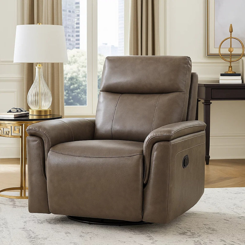 Fauteuil oscillant inclinable manuel Jen en cuir fleur brun foncé, Brun