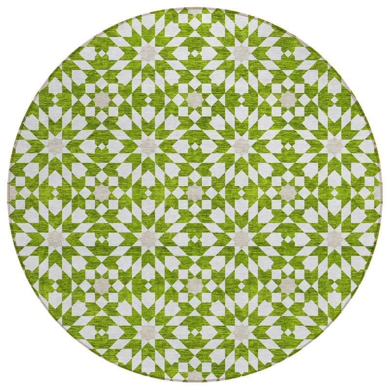 Washable Floral Indoor / Outdoor Rug, Round 8'
