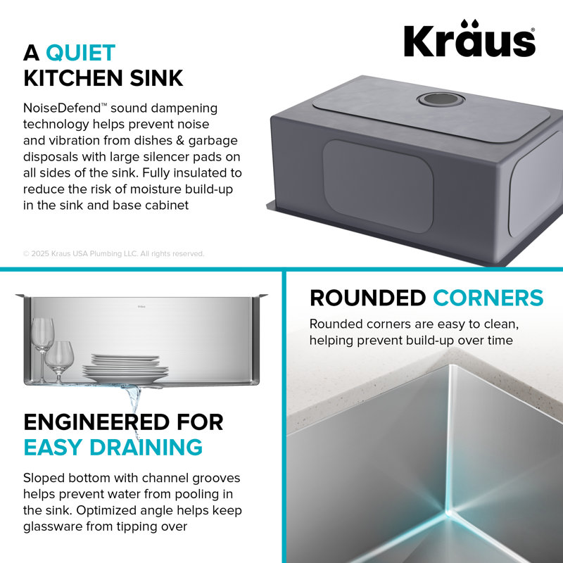 KRAUS Standart PRO™ Undermount 16 Gauge Stainless Steel Kitchen Sink, 10" H x 18" W x 28" L