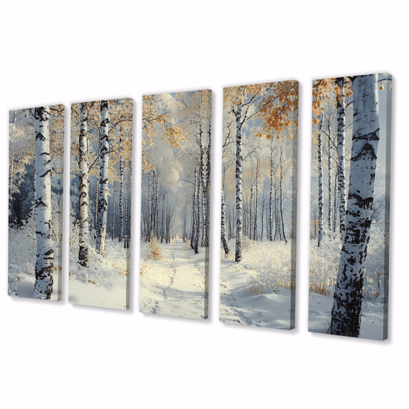 «White Morning In Forest Panorama II», ensemble d'art mural paysage d'hiver, H 32 po x l 80 po