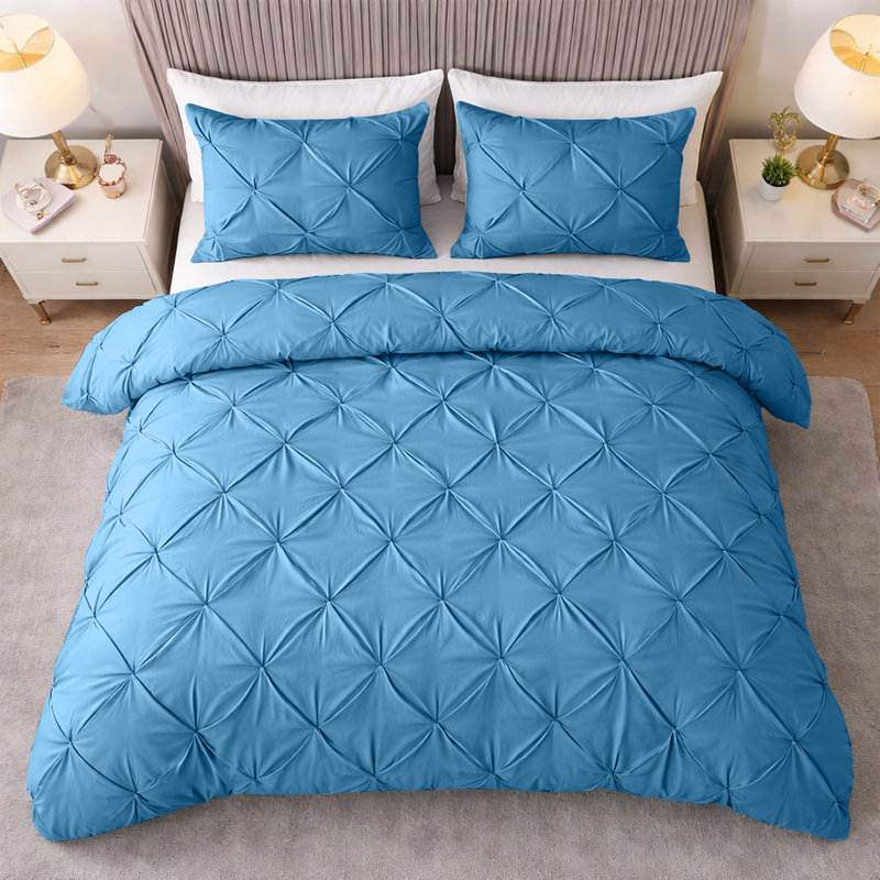 Pintuck Microfiber Duvet Cover Set with Pillowcases – Pleated Textured Bedding, Soft Luxury Quilt Cover, Breathable All-Season Comforter Cover, Modern Hotel Style Bed Set