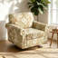 Fauteuil pivotant rembourré avec accoudoirs roulés et garniture cloutée-209640739