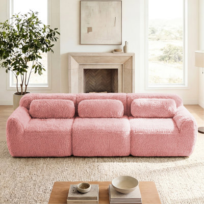 Canapé d'angle modulaire 3 places rose doux et moelleux de 290 cm (114 po) avec coussins décoratifs, base antidérapante, emballage sous vide, aucun assemblage requis. Parfait pour un coin cinéma maison, un bureau, un espace de divertissement ou une zone de loisirs.