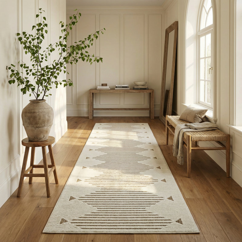 Rug Branch Zuri 2' x 10' (2'2" x 10') Beige/Brown Striped Indoor Runner Rug, Contemporary, Low Pile, Stain-Resistant Hallway Carpet - Entryway, Mudroom, Bedroom, and Kitchen