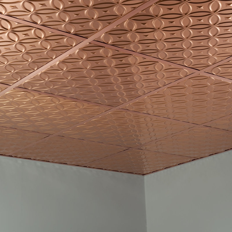 Panneau de plafond décoratif en vinyle 2 pi x 2 pi FASÂDE Rings, Cuivre poli