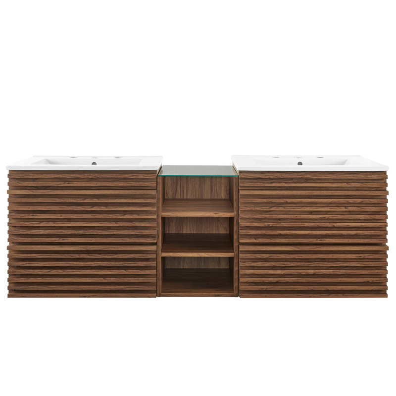 Render 62" Wall-Mount Double Sink Bathroom Vanity, White