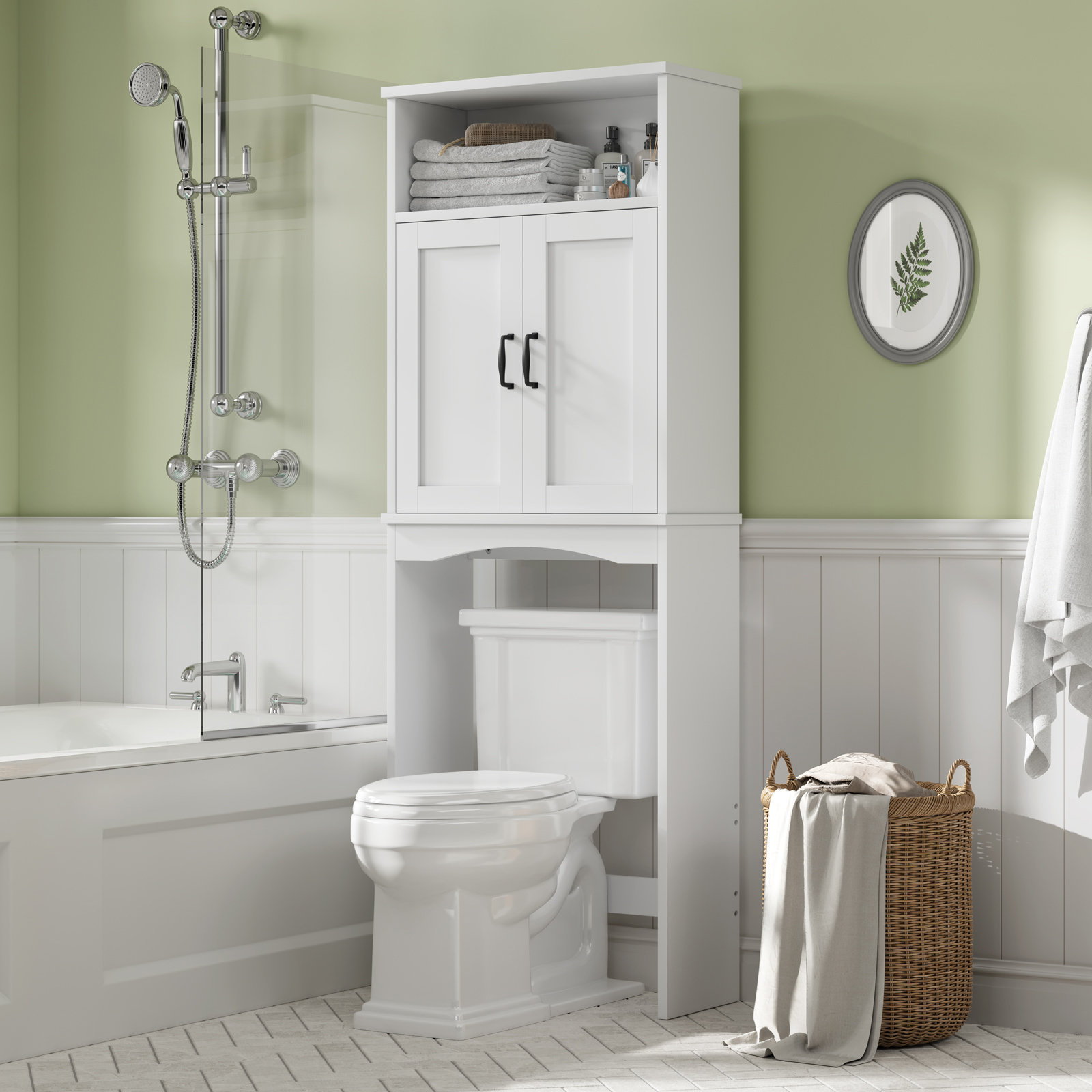 MXARLTR Over The Toilet Storage Cabinet, Over Toilet Bathroom Organizer  with Barn Doors Above Toilet Storage Cabinet Spacesaver Rack Behind Toilet