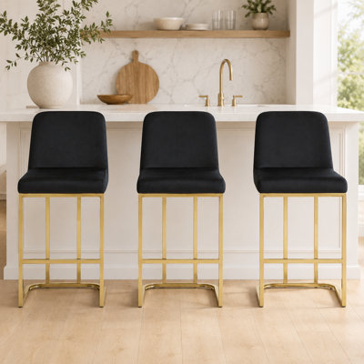 Set of 3 Upholstered 24'' Height Counter Stools With Metal Frame