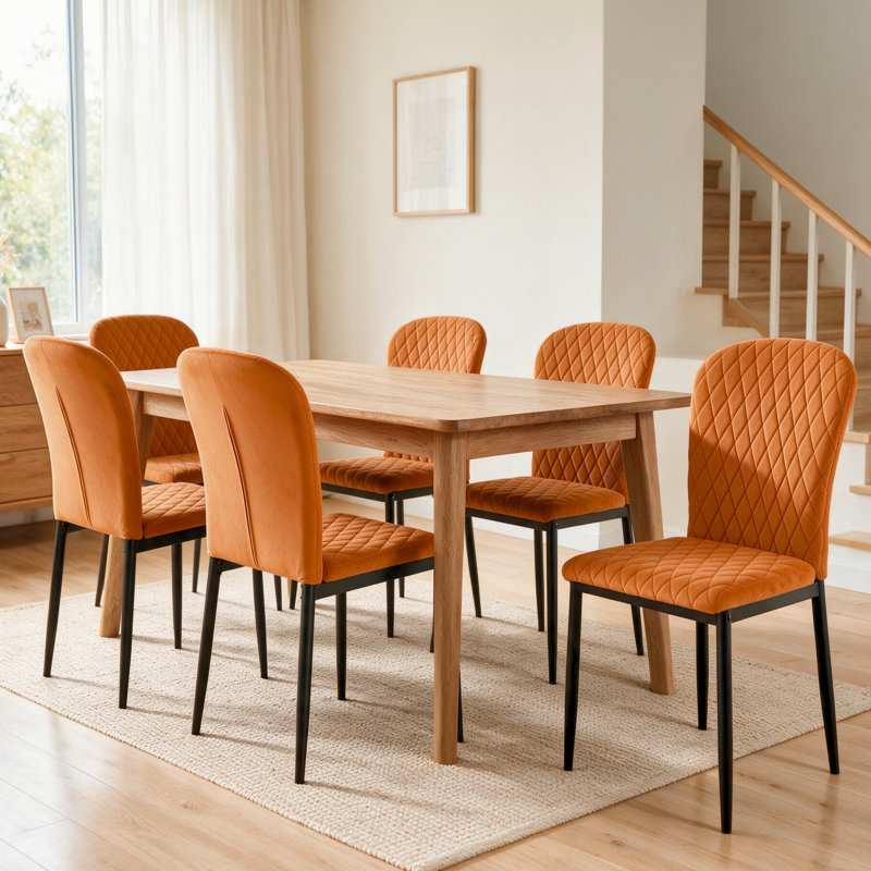 Modern Velvet Armless Upholstered Parsons Chair with Diamond Stitching for Dining Room, Restaurant, Bar, Orange