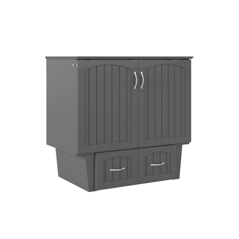 Lit escamotable en bois massif avec station de charge et matelas Kindig, Gris, Simple