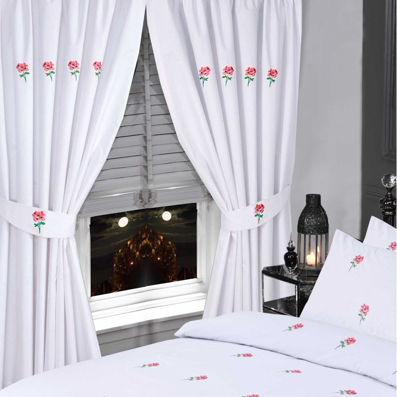 Poteau Embroidered Pencil Pleat Semi Sheer Curtains