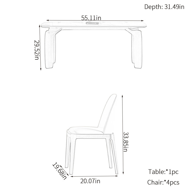 Modern simple rock plate dining table sets, 29.52"H x 55.11"L x 31.49"W