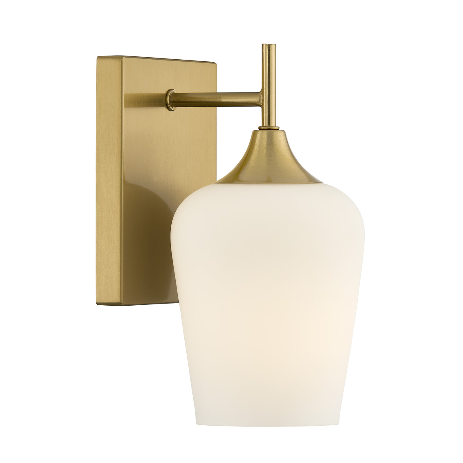 Breena Single Light Dimmable Armed Sconce, Warm Brass, White